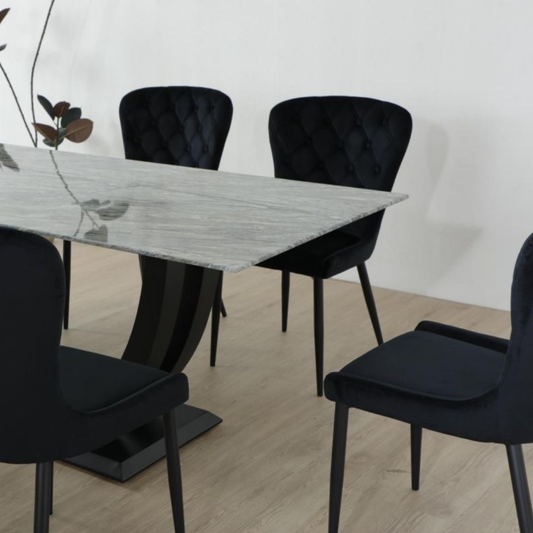 Luna Tempered Glass Dining Set with 6 Black Chairs Ravensthorpe Home Centre