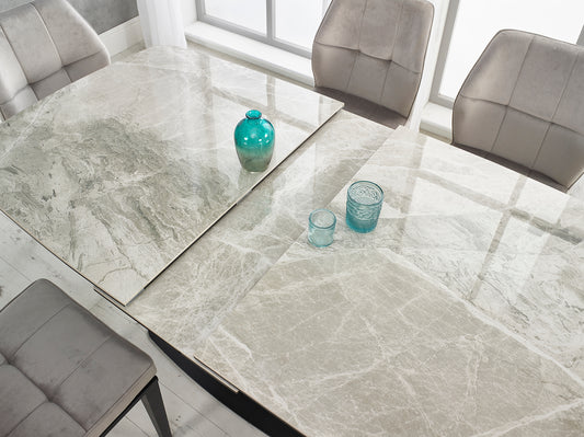 Reva Ceramic Extending Dining Set with 6 Romano Chairs
