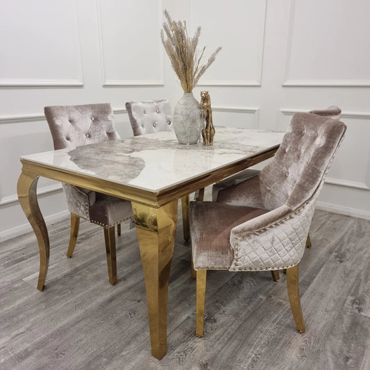 Louise Gold Dining Table with 4 Luke Chairs