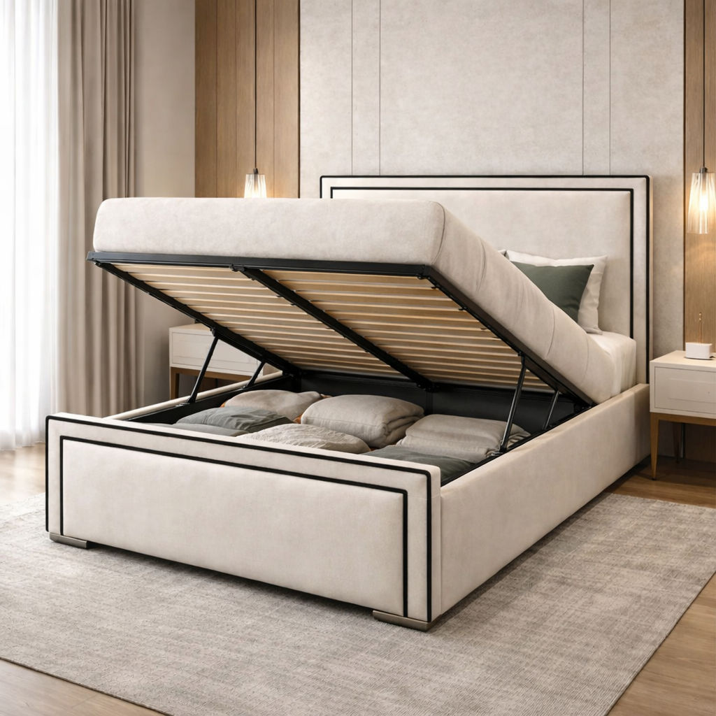 Madrid Upholstered Bed with Black Piping Ravensthorpe Home Centre