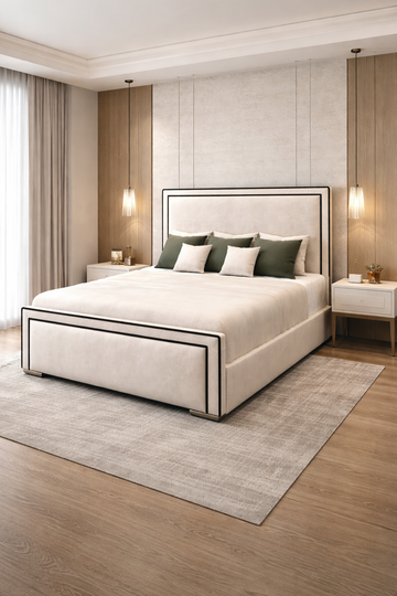Madrid Upholstered Bed with Black Piping