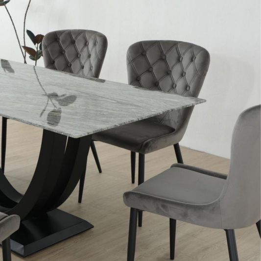 Luna Tempered Glass Dining Set with 6 Grey Chairs