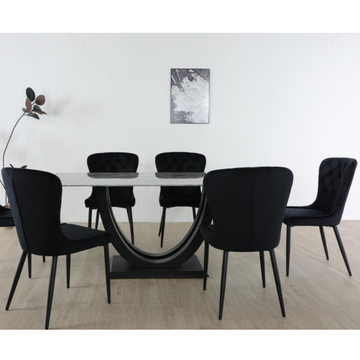 Luna Tempered Glass Dining Set with 6 Black Chairs