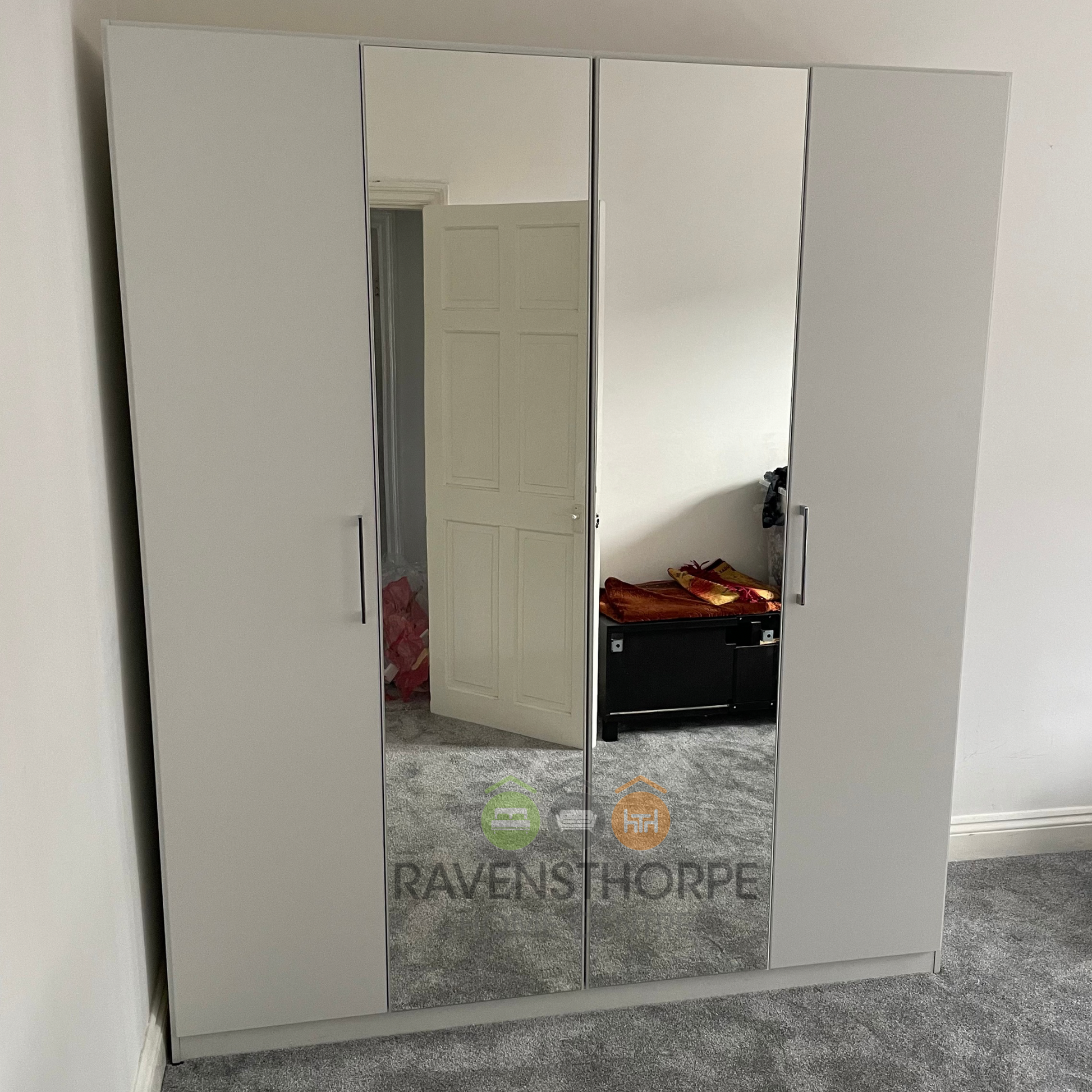 Rauch Ellesse 4 Door Hinged Wardrobe with Mirror in Grey 181cm Ravensthorpe Home Centre