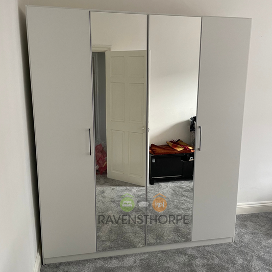 Rauch Ellesse 4 Door Hinged Wardrobe with Mirror in Grey 181cm Ravensthorpe Home Centre