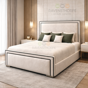 Madrid Upholstered Bed with Black Piping Ravensthorpe Home Centre