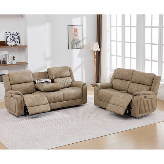 Roma 3 + 2 Power Recliner Sofa in Bark with Drop down Cupholders Ravensthorpe Home Centre