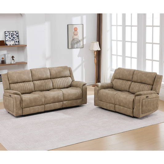 Roma 3 + 2 Power Recliner Sofa in Bark with Drop down Cupholders Ravensthorpe Home Centre