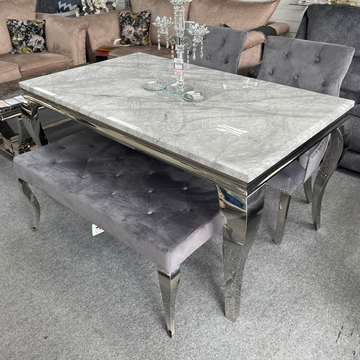 Lewis Marble Dining Set with 2 Roma Chairs + Bench