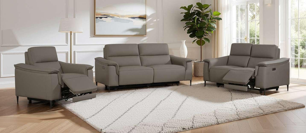 Naples 3 + 2 Power Recliner Sofa in Truffle Leather Ravensthorpe Home Centre