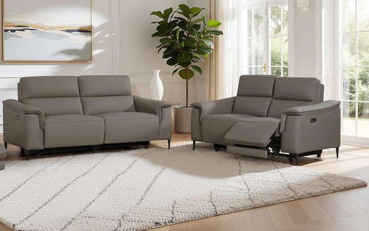 Naples 3 + 2 Power Recliner Sofa in Truffle Leather Ravensthorpe Home Centre